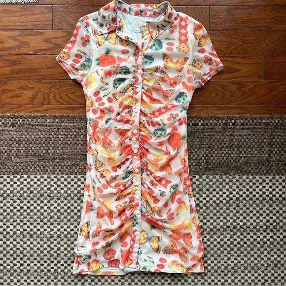 Urban Outfitters Riko‎ Mesh Orange Butterfly Dress - Picture 3 of 13